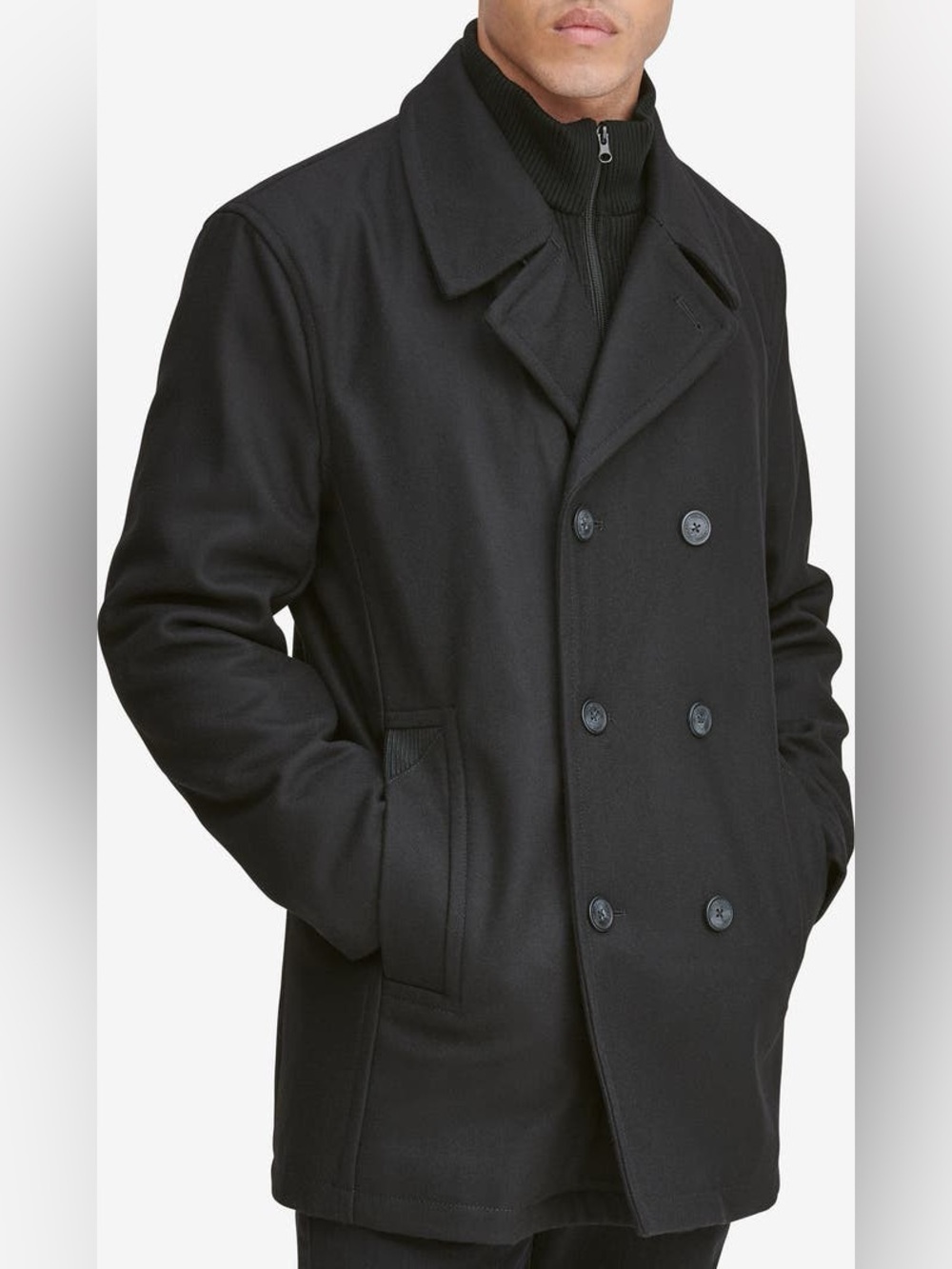 Kenneth Cole Reaction Double Breasted Peacoat Knit Bib M